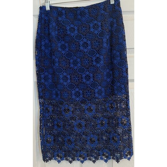 Sandro Paris Lagon Skirt Royal Blue Size 3 (30” Waist) Lace Crochet Overlay - Picture 2 of 10